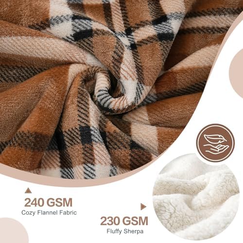 PU MEI Sherpa Fleece Throw Blanket 80" x 90" Reversible Plush Fluffy Large Big Blanket Lattice Flannel Blankets for All Season Use, Mocha Brown - Image 4