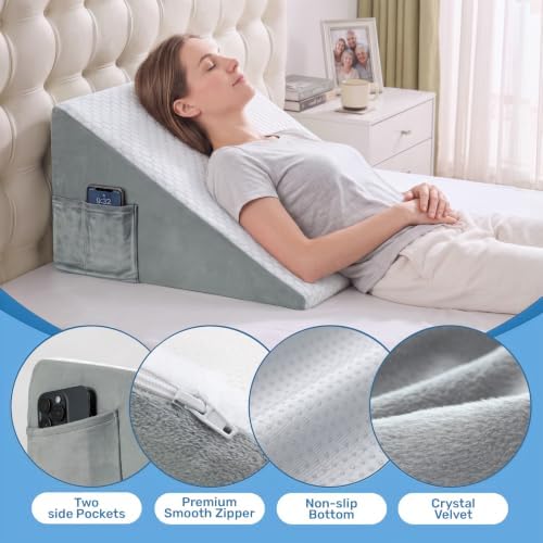 puredown® 12" Bed Wedge Pillow, Cooling Wedge Pillows for Headboard, Pillow Wedge for Nighttime Acid Reflux, Lumbar & Back Support, Leg Elevation Therapy, Snore Reduction Aid.Blue - Image 4