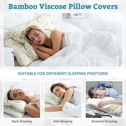 Hahafelt Cooling Cervical Pillowcase (Only Pillowcase) Waterproof Bamboo Neck Pillow Case Ergonomic Pillow Case Cover with Zipper for Side Back Stomach Sleepers(Standard Size,White Green) - Image 5