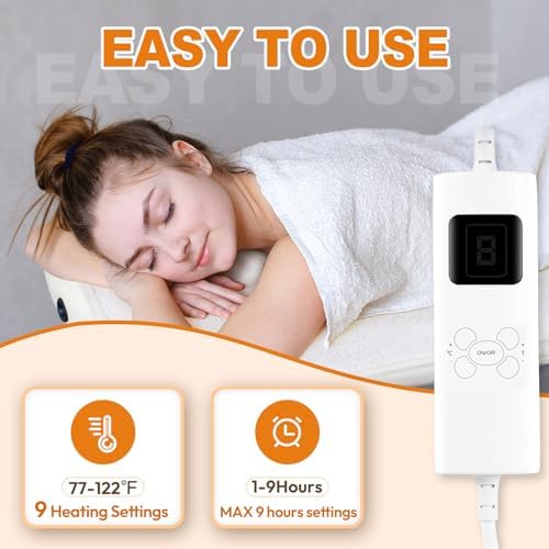 Massage Table Heating Pads Heated Massage Table Warmer 9 Heat Settings Professional SPA Bed Warmer (71" x 30"), Digital Heat Control Pad Electric Heating Pad, w/Overheat Protection White - Image 2