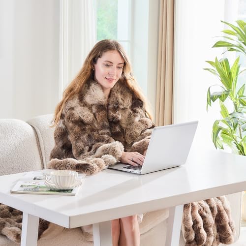 Lotus Karen Faux Fur Throw Blanket Tie-Dye Dark Coffee-Big Bubble Rabbit Fluff Blanket for Couch,Small Fluffy Fuzzy Cozy Blanket,Thick Furry Plush Shaggy Blankets,50x60 Inches - Image 7