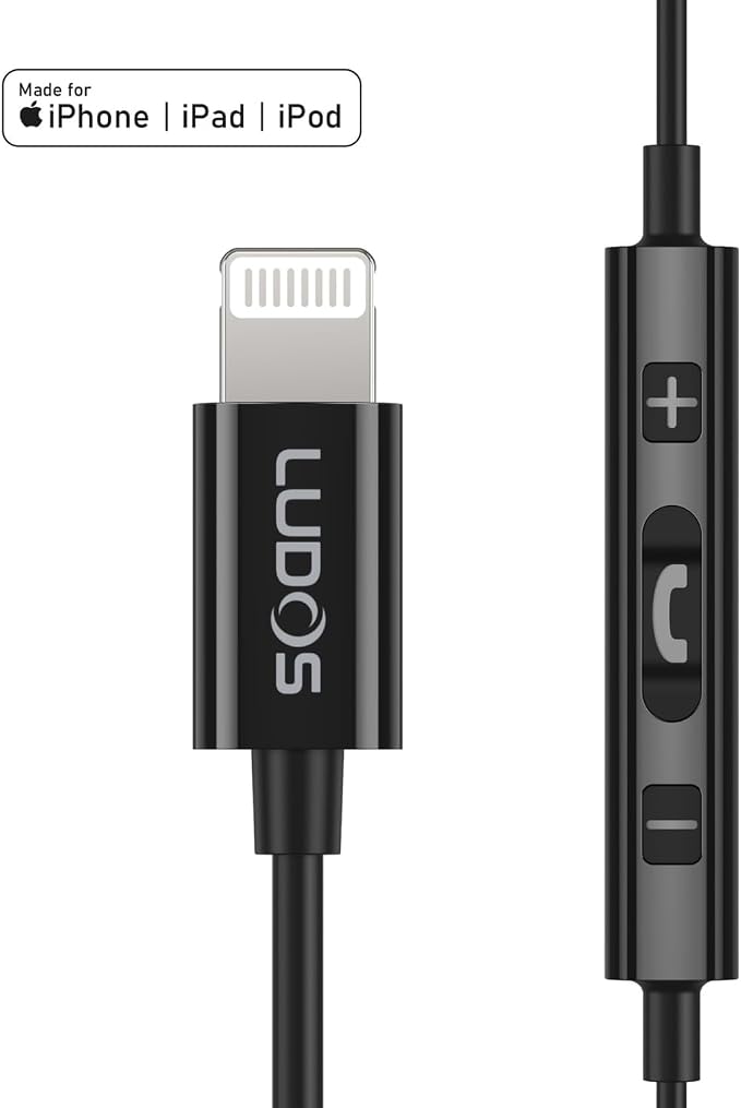 LUDOS Ultra iPhone Wired Headphones Earbuds Earphones with Lightning Connector Apple MFi Certified, 5 Years Warranty, for iPhone 14 13 12 11 Pro Max X XS XR 8 7 Plus with Microphone Control - Black - Image 7