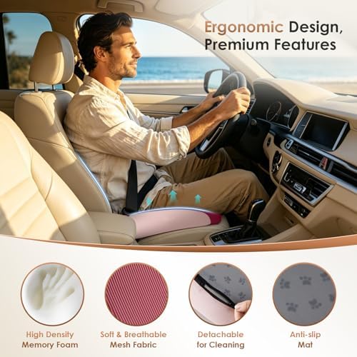 FLORICH Large Car Seat Cushion for Long Sitting, Ergonomic Memory Foam Driving Seat Cushion for Back & Sciatica Pain Relief, Non-Slip Washable Seat Cushion for Car, Driver, Office-Pink - Image 3