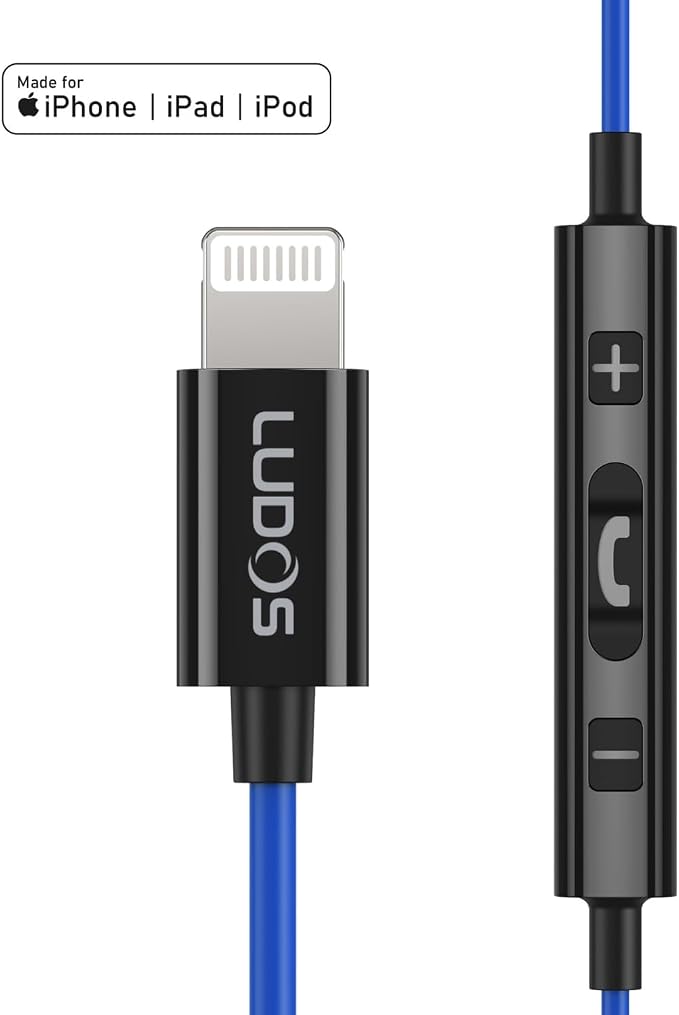LUDOS Ultra iPhone Wired Headphones Earbuds Earphones with Lightning Connector Apple MFi Certified, 5 Years Warranty, for iPhone 14 13 12 11 Pro Max X XS XR 8 7 Plus with Microphone Control - Blue - Image 7