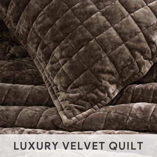RECYCO Channel Box Stitch Velvet Quilt Set, Full Queen Size, Walnut Brown - Image 5