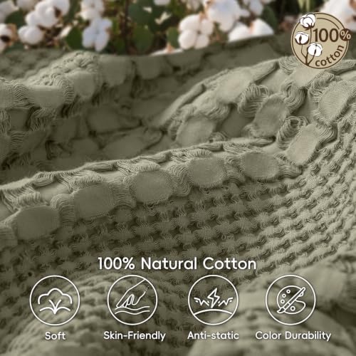 PHF Lightweight 100% Cotton Waffle Blanket for Bed, King, Dusty Sage - Image 5