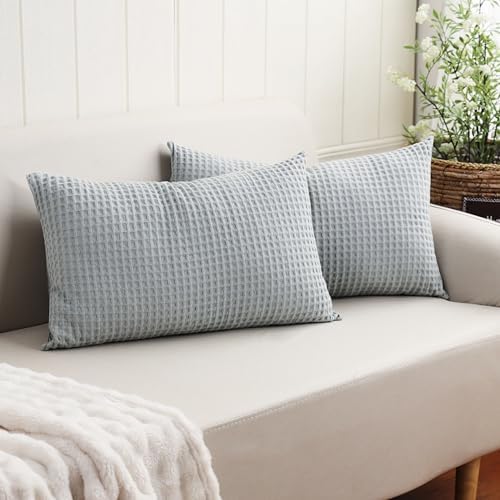 100% Egyptian Cotton 600 TC Waffle Weave Lumbar Pillow Covers 2 Pack by ZaizaiHome