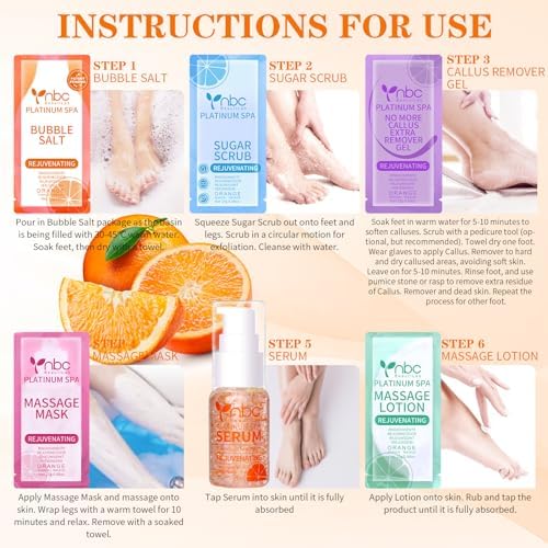 Pedicure Foot Soak Set - Upgraded 6 in 1 Foot Spa, Foot Bath Spa, Pedicure Kit for Tired & Dry Cracked Feet, Athletes Feet, Bad Odor, Softens Calluses (Orange) - Image 5