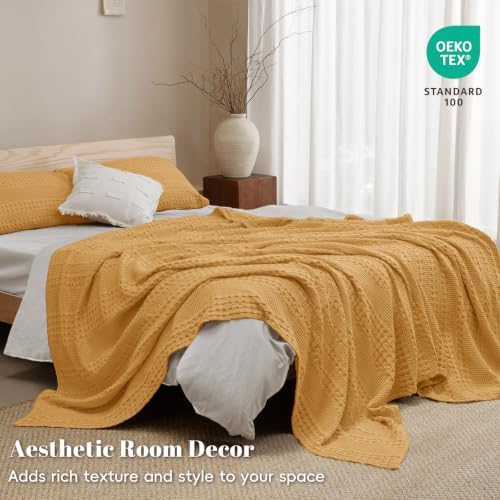 PHF Lightweight 100% Cotton Waffle Blanket for Bed, King, Pumpkin Orange - Image 5