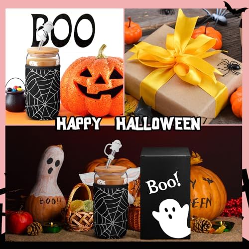 Blushtier 3 Pcs Halloween Ghost Gifts Black Tumbler Cup Sleeve Gifts Box - Image 6