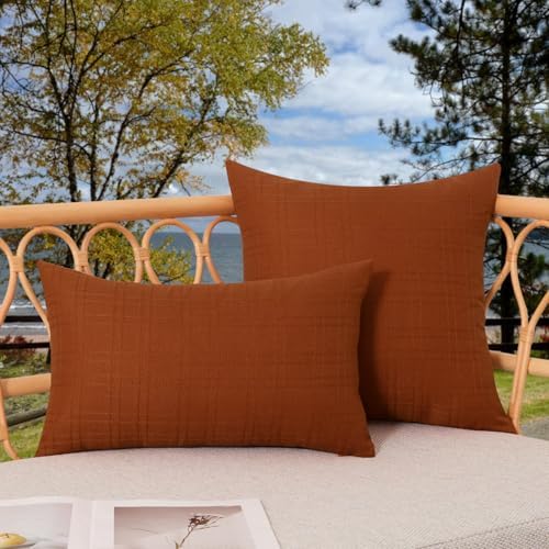 Kevin Textile Outdoor Waterproof 12”x20” Pillow Covers 2 Pack, Burnt Orange - Image 5