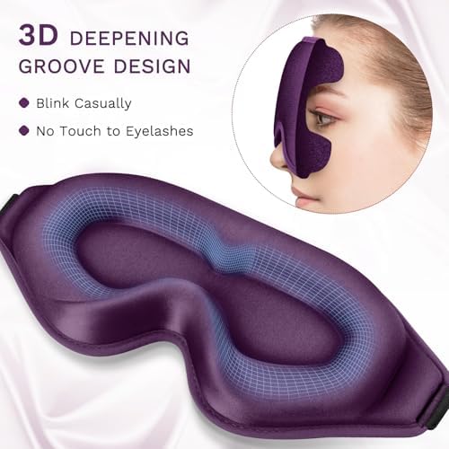 FlyCoco 99% Fully Block Out Light Eye Sleep Mask, 3D Deep Contoured Eyes Cover Zero Pressure, Long Lash Extension Eyes Mask with Adjustable Straps for Sleeping Travel Home Nap Rest Women Men (Purple) - Image 5