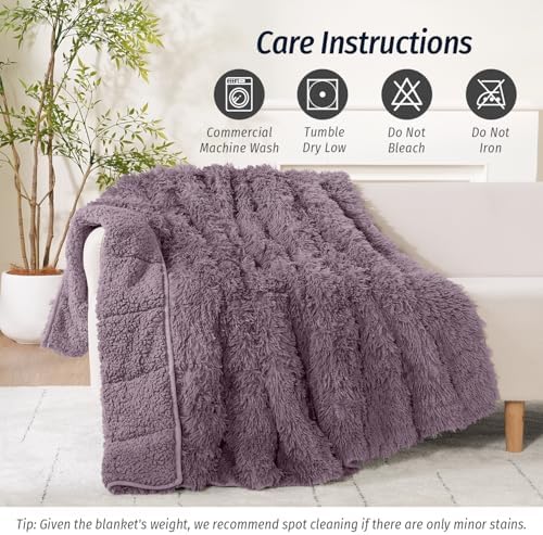 Wemore Weighted Blanket for Adult 48"x72" 15lbs Soft Long Plush Twin Purple - Image 6