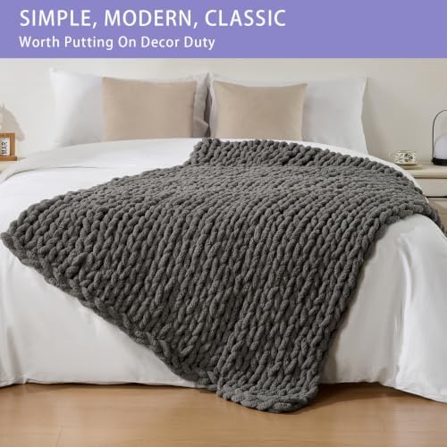 Bigacogo Chunky Knit Throw Blanket for Couch, 40x60 inches, Slate Gray - Image 3