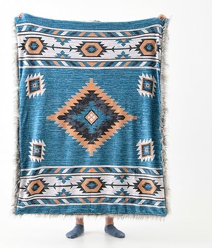 Luxury Plush Faux Fur Throw Blanket with Aztec Pattern, Super Warm, Fuzzy, Elegant, Fluffy Decoration Blanket for Couch, Armchair, Sofa and Bed, 60''x 80'', Teal - Image 4