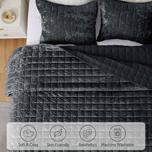 BEDELITE Velvet Quilt Set Queen Size, Luxury Velvet Comforter Bedding - Image 4