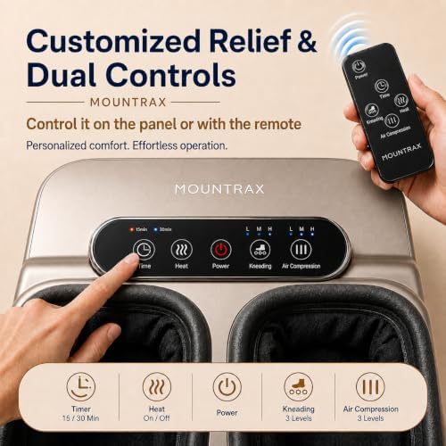 MOUNTRAX Foot Massager with Heat, Deep Shiatsu Foot Massage Machine with Air Compression, 3 Heating Levels, Adjustable Intensity & Timer, Fits Up to Men's Size 12, Foot Massager for Home & Office - Image 3
