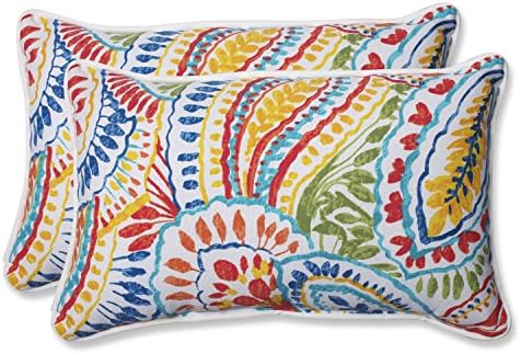 Pillow Perfect Paisley Indoor/Outdoor Accent Throw Pillow, Plush Fill, Weather, and Fade Resistant, Lumbar - 11.5" x 18.5" , Blue/Multi Ummi, 2 Count by PillowPerfect