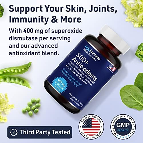 SOD Antioxidants Complex Healthy Aging Supplement - 400mg of Superoxide Dismutase - Alpha Lipoic Acid - L-Arginine -Lysine - AKG - Vitamin A - Vitamin E for Immune Support-60 Capsules - Image 3