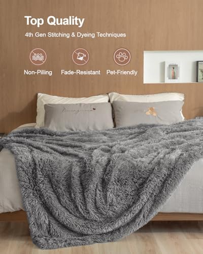 Pawque Faux Fur Sherpa Fleece Throw Blanket Twin Size, Grey, 60x80 inches - Image 4