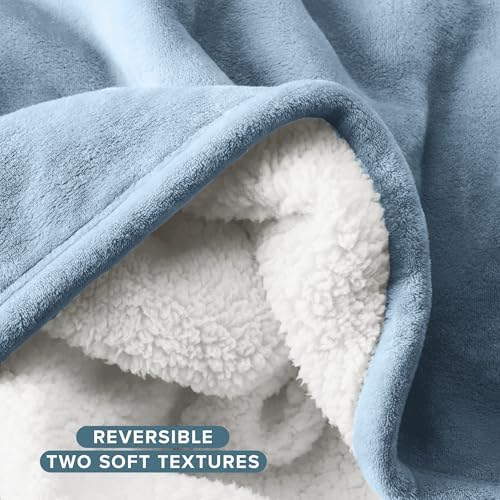 Bare Home Sherpa Fleece Blanket (Full/Queen, Light Blue) - Image 5
