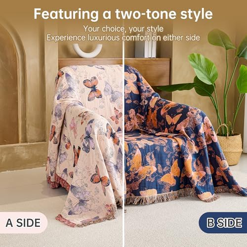 VANJOROY Boho Throw Blanket, 100% Organic Cotton Breathable Ultra Soft 80" x 90" Bed Quilt Throw - All Season Floral Rustic Farmhouse Decor Luxury Reversible Blanket for Sofa Couch Chair and Gift - Image 3