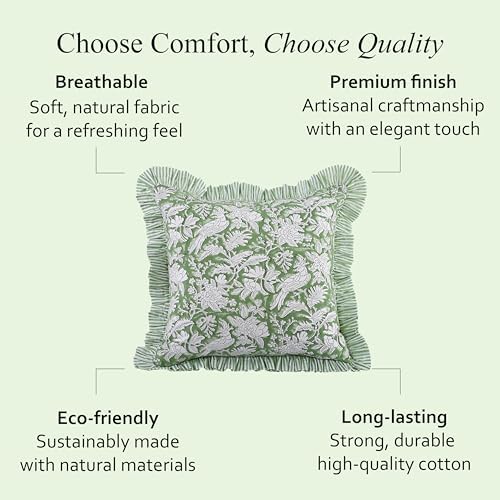 CPC Olive Green Ruffle Throw Pillow Covers for Couch, 24x24 Inch Cotton Stripe Ruffle Couch Pillows for Living Room, Hidden 20 Inch Zipper Boho Pillow Case or Cute Outdoor Pillows - Image 6