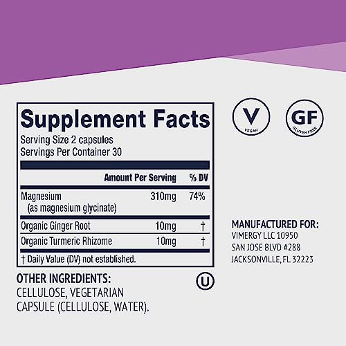 VIMERGY Magnesium Glycinate Supplement, Vegan, 60 Capsules, 30 Servings - Image 4