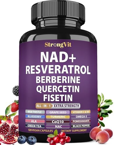 NAD Resveratrol Supplement for Cellular Health + Healthy Aging 120 Capsules by Strongvit