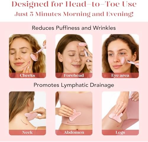 BAIMEI IcyMe Rose Quartz Roller & Gua Sha Facial Tool Set for Depuffing - Image 6