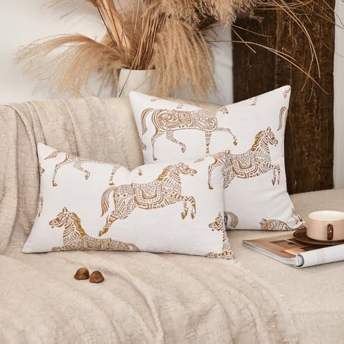 Decorative Throw Pillow Covers 22x22 inches, Double Sided Orange Horse Pattern Jacquard Embroidered Square Pillow Cover for Couch Sofa Bed Living Room Bedroom - Image 2