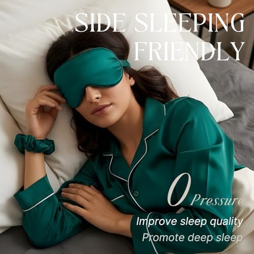 Green Sleep Eye Mask, Blackout Silk Satin Travel Blindfold Set Women - Image 2