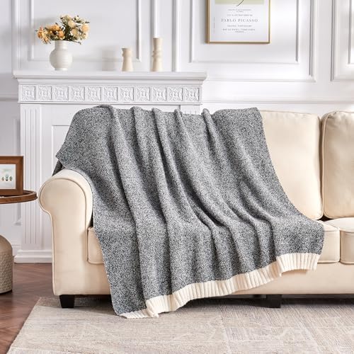 CozeCube Reversible Knitted Throw Blanket, Black White Melange 60"x80" - Image 4