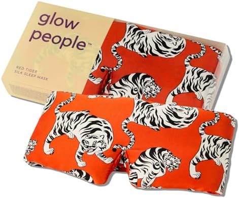 Glow People Silk Sleep Mask – 100% Mulberry Silk Eye Mask for Sleeping, Total Blackout, Cloud-Soft and Adjustable for Beauty Sleep and Travel - Red Tiger by GlowPeople