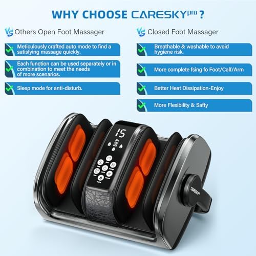 CARESKYpro HSA Eligible FSA Shiatsu Foot Massager with Heat for Neuropathy and Pain Relief, 3 Heat Therapy, 5 Intensity Deep Kneading, Rolling for Calf-Feet-Arm Relaxation, Plantar Fasciitis - Image 6