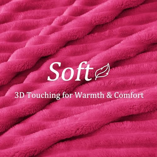 BEDELITE Ribbed Twin Blanket for Couch & Bed, Hot Pink, 60"x80" - Image 4