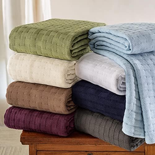 Superior Basketweave Cotton Blanket, Basket Weave Design, Soft, Comfy Cover for Bed, Bedding, Bedroom, Couch Throw, Lounging, Modern Boho Medium Weighted Blankets, King, Plum - Image 5
