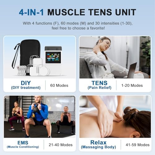 TENS Unit EMS Muscle Stimulator for Pain Relief, 4-in-1 TENS & EMS & Relax & DIY, 4-Channel 60 Modes 30 Intensity with Upgraded Color Screen for Back, Neck, Shoulder, Sciatica - Image 6