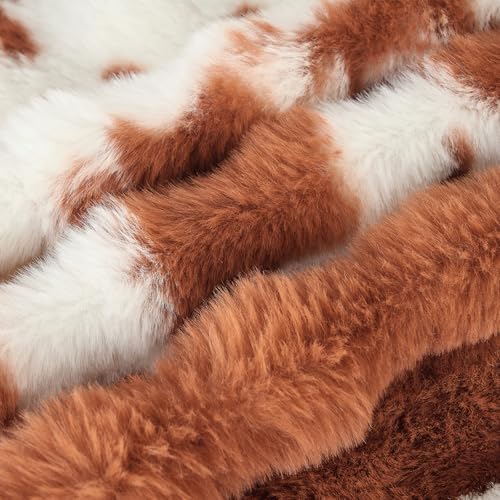 Lotus Karen Faux Fur Throw Blanket Cow Print-Light Brown, Fluffy Fuzzy Plush Bubble Blanket for Couch, 108x90 Inches Cozy Shaggy Rabbit Blanket, Luxury Decorative Gifts for Sofa Bedroom Living Room. - Image 7
