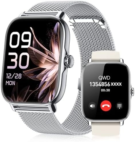Smart Watch for Women Men- Answer/Make Call, IP68 Waterproof Fitness Tracker with Sleep Monitor,Smartwatch for Andriod iPhone Compatible (Silver Case w/Starlight & Siliver Milanese Band, 1.91) by PayBay