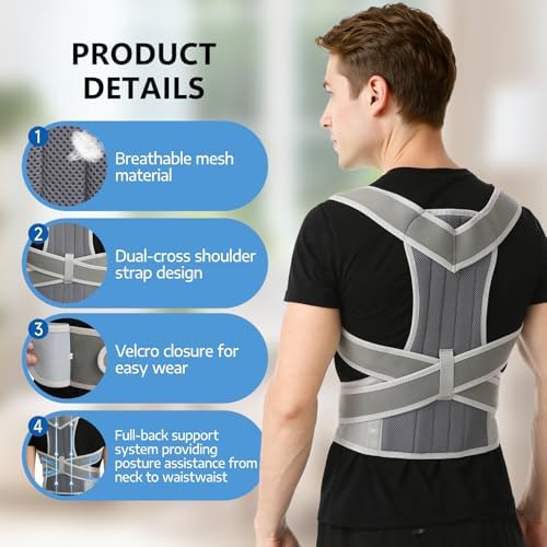 Posture Corrector, Back Posture Corrector for Men and Women, Adjustable Shoulder Back Support, Shoulder Straightener for Scoliosis, Hunchback, Thoracic, Back Pain Relief (XL, Gray) - Image 5