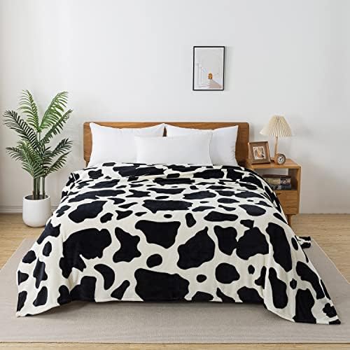 Fleece Cow Print Blanket - Premium Lightweight Anti-Static Bed Cow Throws Soft Cozy Warm Blankets Plush Gift Bedroom Decor 90" x 90"(Black Cow Queen) - Image 3
