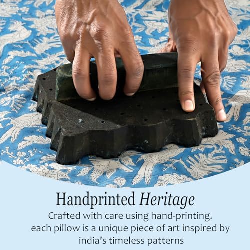 CPC Block Print Ruffle Throw Cover Blue Sapphire 24"x24" Inch Pack of 2-100% Cotton Ruffle Couch Decorative Boho Pillows Case for Living Room, Bedroom, Sofa, Farmhouse Gift for Spring, Mother's Day - Image 4