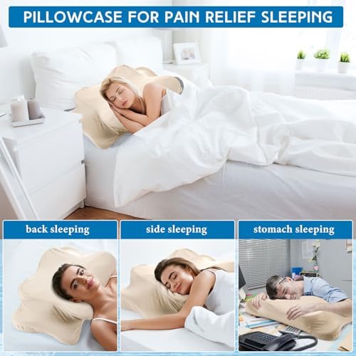 Hahafelt Cooling Cervical Pillowcase Cover with Envelope Closure (Only Pillow Case) Ergonomic Neck Pillowcase Smooth Soft Cool Pillow Cover for Side Back Stomach Sleepers(Champagne,Queen Size) - Image 5