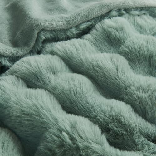 Lotus Karen Faux Fur Throw Blanket Sage Green - Big Bubble Rabbit Fluff Blanket for Couch Bed Sofa,Softest Fluffy Fuzzy Cozy Blanket,Plush Thick Furry Shaggy Warm Blankets for Women,60x80 Inches - Image 7