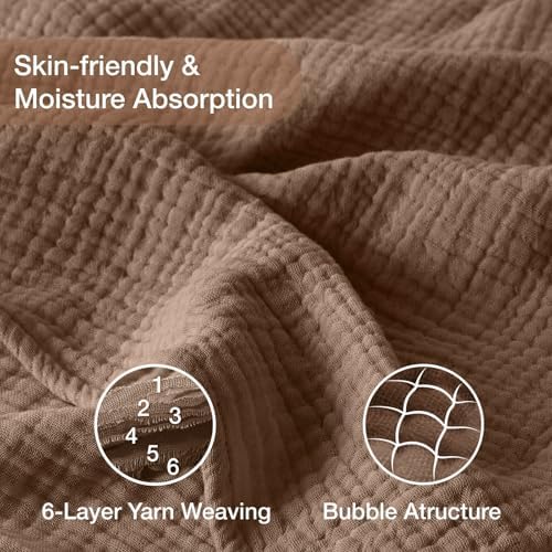 100% Cotton Muslin Blanket King 108" x 90", Breathable and Lightweight Cotton Throw Blanket for Bed, Soft Cooling Summer Gauze Blanket for Adults All Season, Brown - Image 3