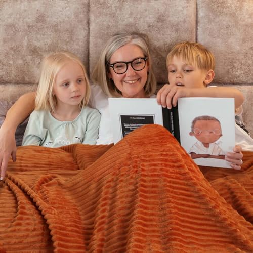 Bnuitland Orange Fleece Throw Blanket 90"x108",300GSM Large Big Soft Cozy Warm Lightweight Stripe Pattern for Bed Sofa Home Decor,Suitable for Adults Family All Season - Image 4