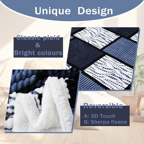 PU MEI Sherpa Blanket Fleece Throw Blanket Twin Plaid Thick Bed Blanket, Soft Warm Cozy Throw Blanket, 60”*80” Zebra-Blue - Image 4