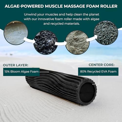 Oceanfoam Tidal Roller - Black & Charcoal Marbled - Muscle Massage Foam Roller for Back Pain & Stretching - Firm and Ergonomic Wide Wave Textured - Yoga, Athletics, & Wellness - Full Size, 20" x 5" - Image 6