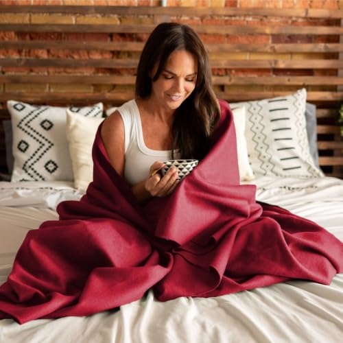 Arcturus Tahoe Wool Bed Blanket | Soft, Breathable Wool Blanket for Year-Round Comfort - Queen Size (90"x 96") | Thick & Washable (Wine) - Image 4